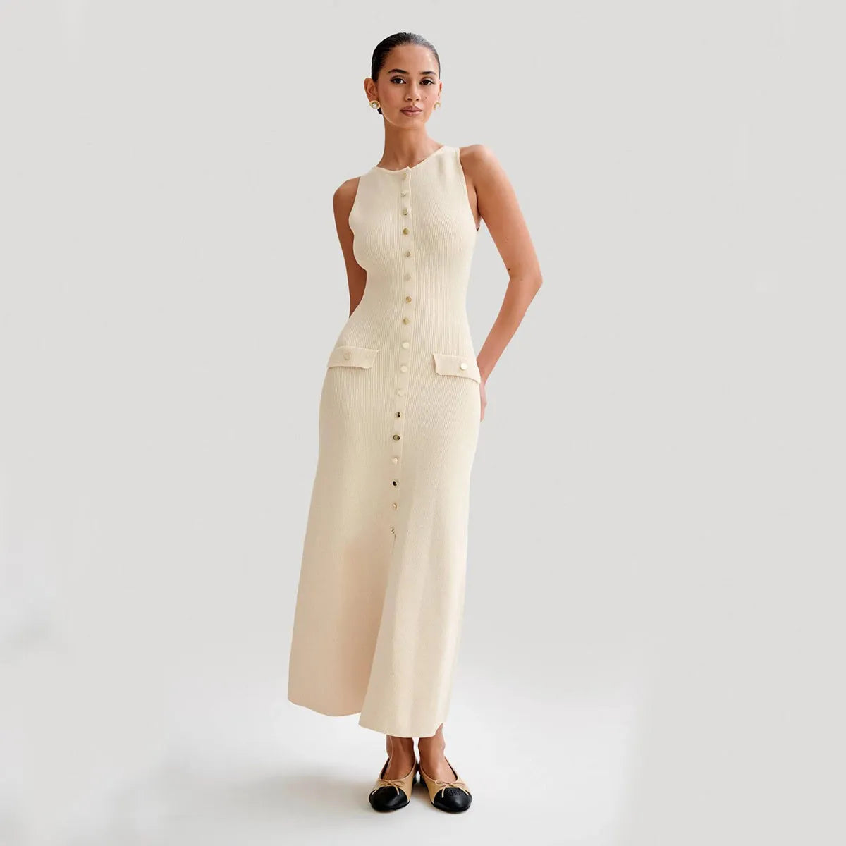 Elegant Simple Knitted Sleeveless Dress - Bellarte Enchanté Elegant Simple Knitted Sleeveless Dress